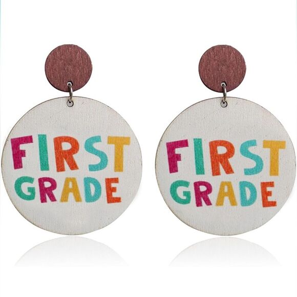 First Grade Earrings 1st Fun Teacher Back School 2 Drop Dangle Student Gift OC - Picture 2 of 5